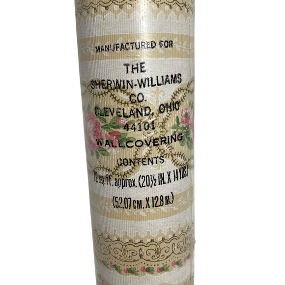 VTG Sherwin-Williams Floral Stripe Wallpaper Roll 20.5" X 14 Yards USA Sealed - Picture 3 of 7